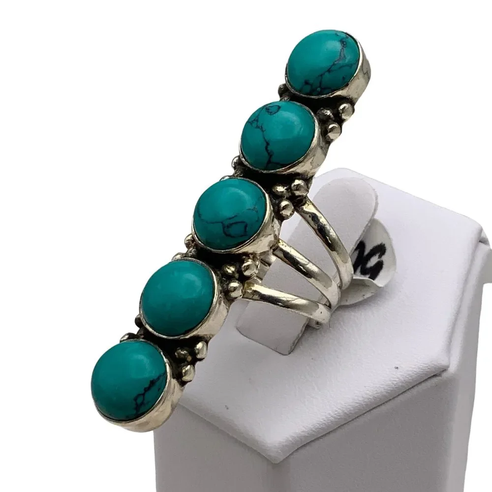 Long Turquoise Solid 925 Sterling Silver Ring - Picture 5 of 5
